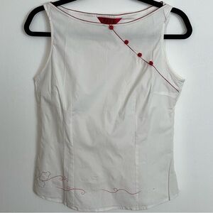 Chinese Top Blouse White XL Retro Embroidered Sleeveless vtg 53